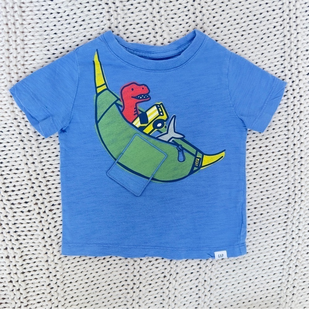 Gap Blue Short Sleeve with Soft Cotton Comfort Dinosaur Graphic Tee 18-24 Months